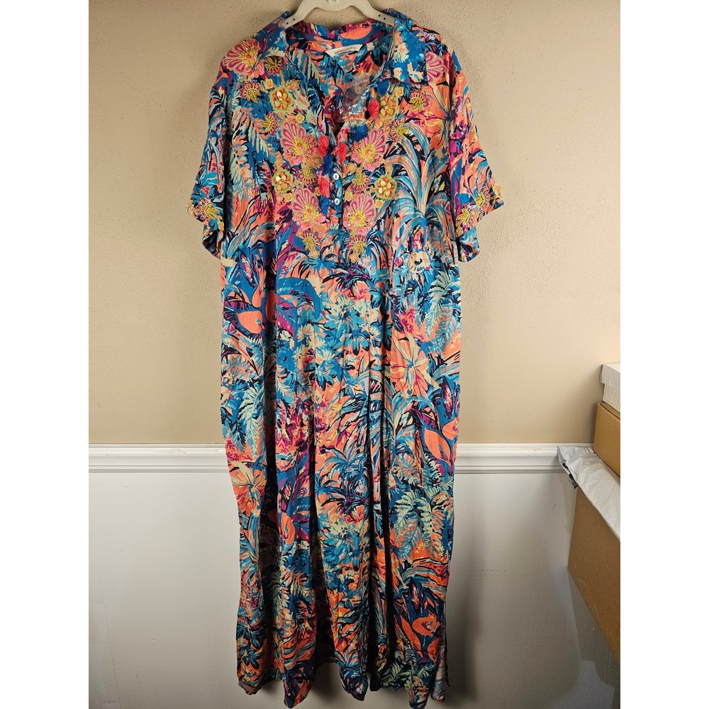 NWOT Soft Surroundings Womens Tropicana Multi Florence Maxi Dress 1X New Pockets